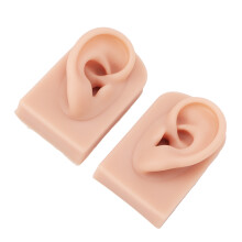Modello di orecchio in silicone flessibile 2 pezzi, morbido, riutilizzabile, tono della pelle media, 8x5x3,5 cm