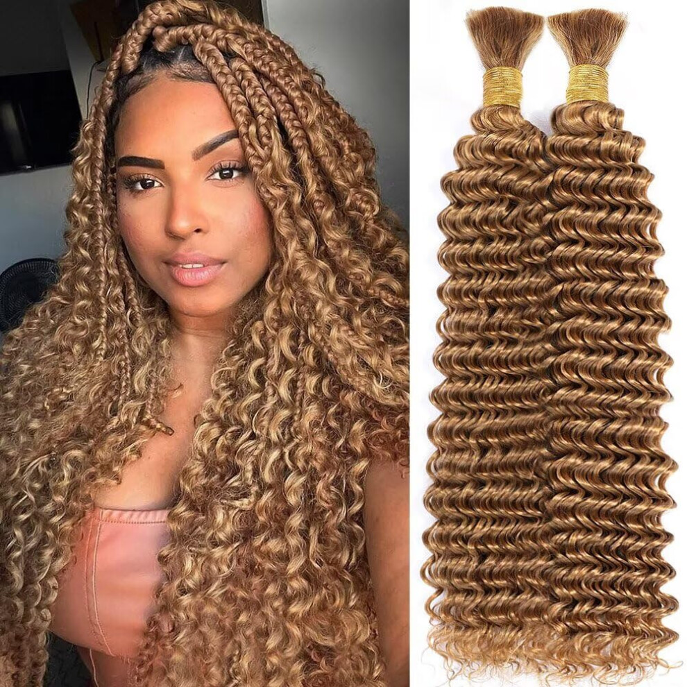 Unisex Honey Blonde Curly Boho Braiding Hair 100G Deep Wave Brazilian Virgin Bundles For Knotless Box Braids