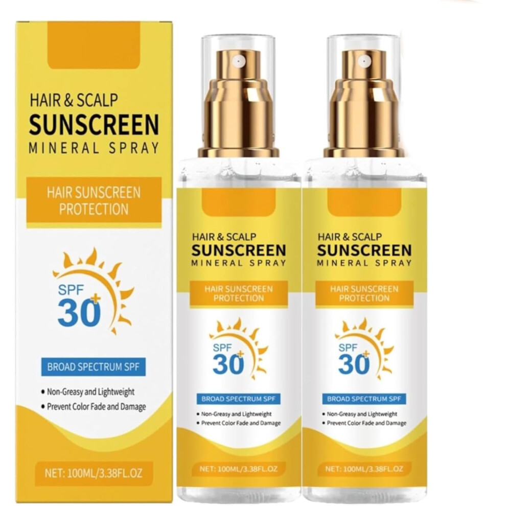 Scalp Sunscreen Spray SPF 30 UV Protection for Hair and Scalp, Prevents Color Fade, NonGreasy, 2pcs