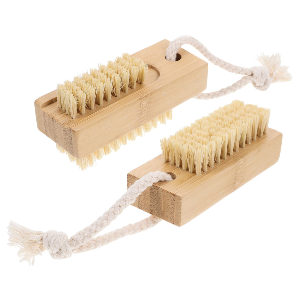 2pcs Ergonomic Wooden Handle Double Sided Nail Brush for Manicure Pedicure Hands and Feet