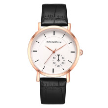 Relógio com pulseira de couro intercambiável, numerais romanos, mostrador de fácil leitura, pulseira fina de couro genuíno, movimento de quartzo