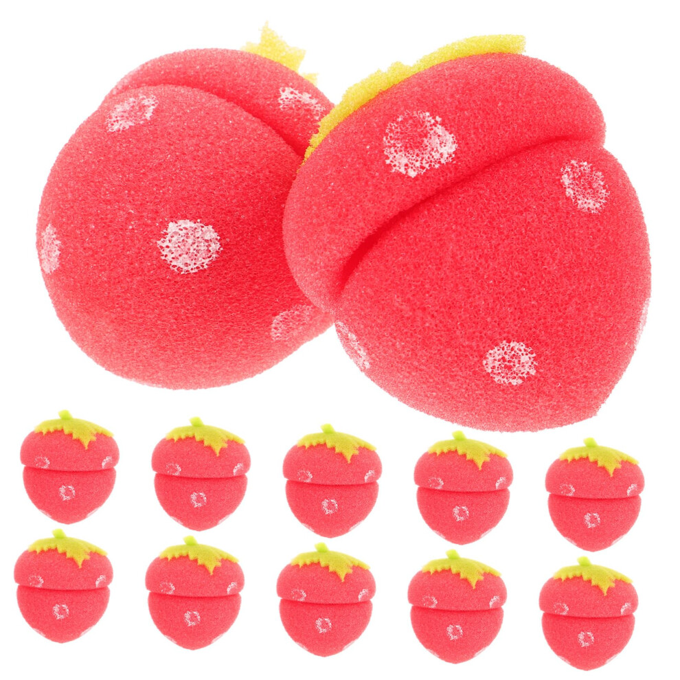 12Pcs Strawberry Hair Curlers Set No Heat Soft Sponge Rollers for Overnight Curls All Hair Types Red
