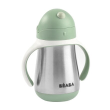 BEABA, Biberon 2 in 1/Bicchiere per l'apprendimento/Bottiglia, Bicchiere di paglia per bambini, 100% acciaio inossidabile a prova di perdite, a prova