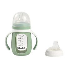 Biberon in vetro + copertura in silicone 2 in 1 Verde Salvia