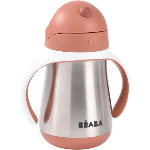 BEABA Becher mit Strohhalm - BEABA - Edelstahl - 250 ml - Terrakotta
