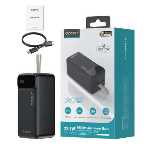 Bateria Externa - CHOETECH - B732 - 50 000 mAh - 22,5 W - USB-A e USB-C 2