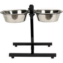 Dog meal accessory - TYROL - Stand + 2 Stainless Steel Bowls - 25 cm - 2.8 L - Height adjustable