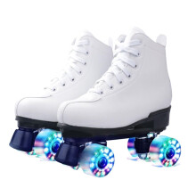 White Quad Roller Skates with LED Flash PU Wheels for Adults and Teens Indoor Outdoor