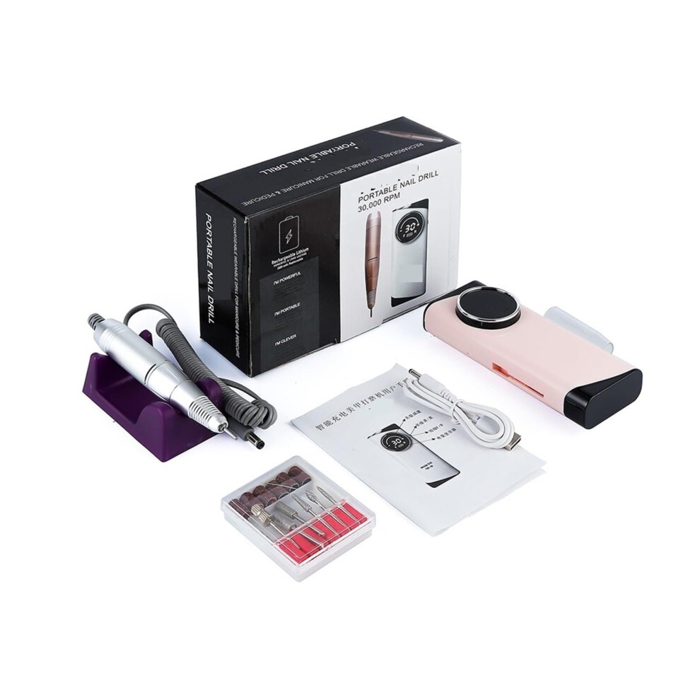 Electric Nail Drill 30000 RPM Rechargeable Cordless Tool for Manicure Pedicure Acrylic Gel Nails