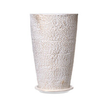 Jardinières Rondes - DUOKU - Lot de 2 - 53 cm - Beige avec bord doré - Plastique PP