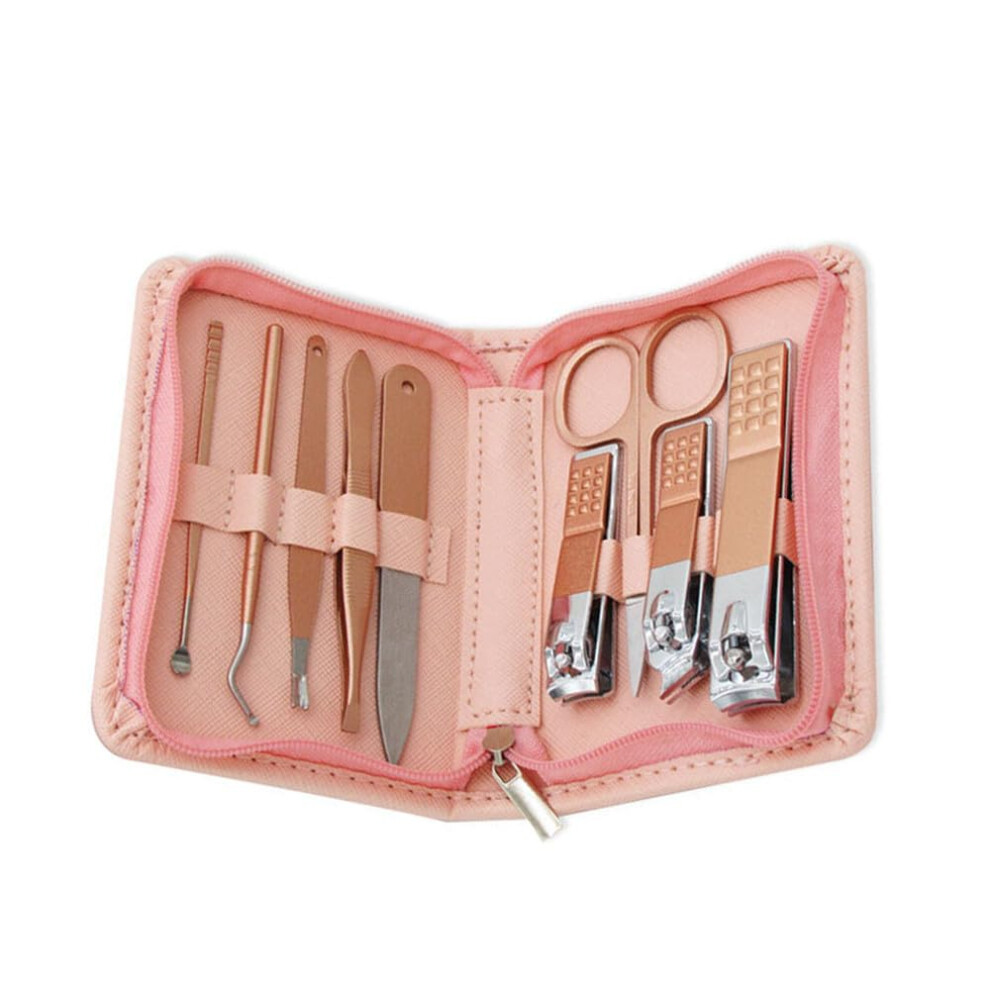 Manicure Set Professional Stainless Steel Nail Clippers Kit, Compact Travel 9Piece Nail Care Tools