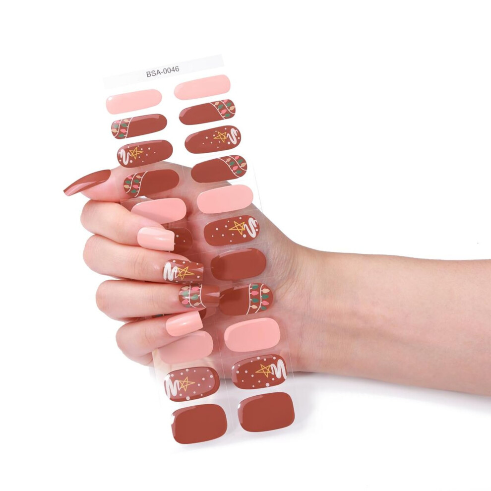 Christmas Semi Cured Gel Nail Strips Set with Glossy Long Lasting Finish, 22 Wrap Kit