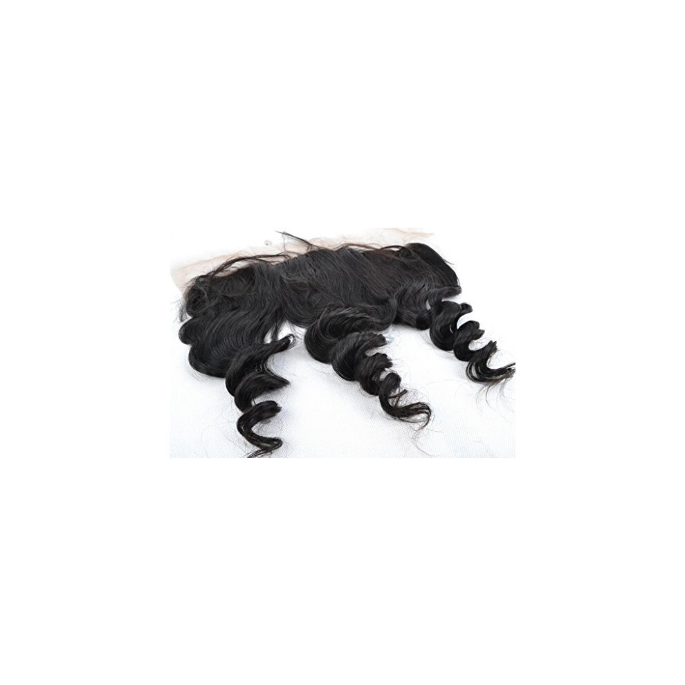Unisex Human Hair Lace Frontal Closure 18 Inch Loose Wave Peruvian Virgin Hair Natural Hairline
