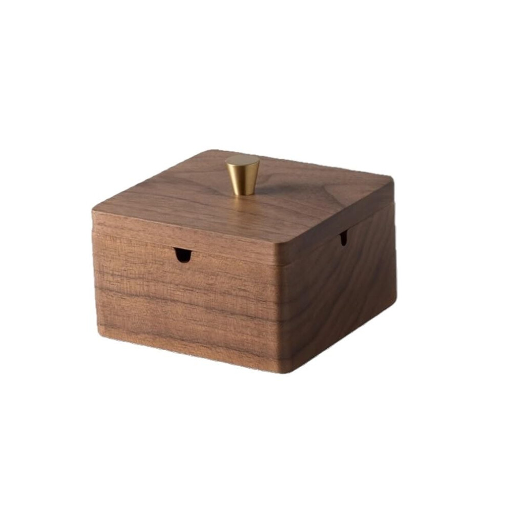 Wooden Walnut Ashtray with Lid, Square Design, Removable Stainless Steel Liner for Indoor Outdoor Use-image-OPC-PQQRWH6-NEW