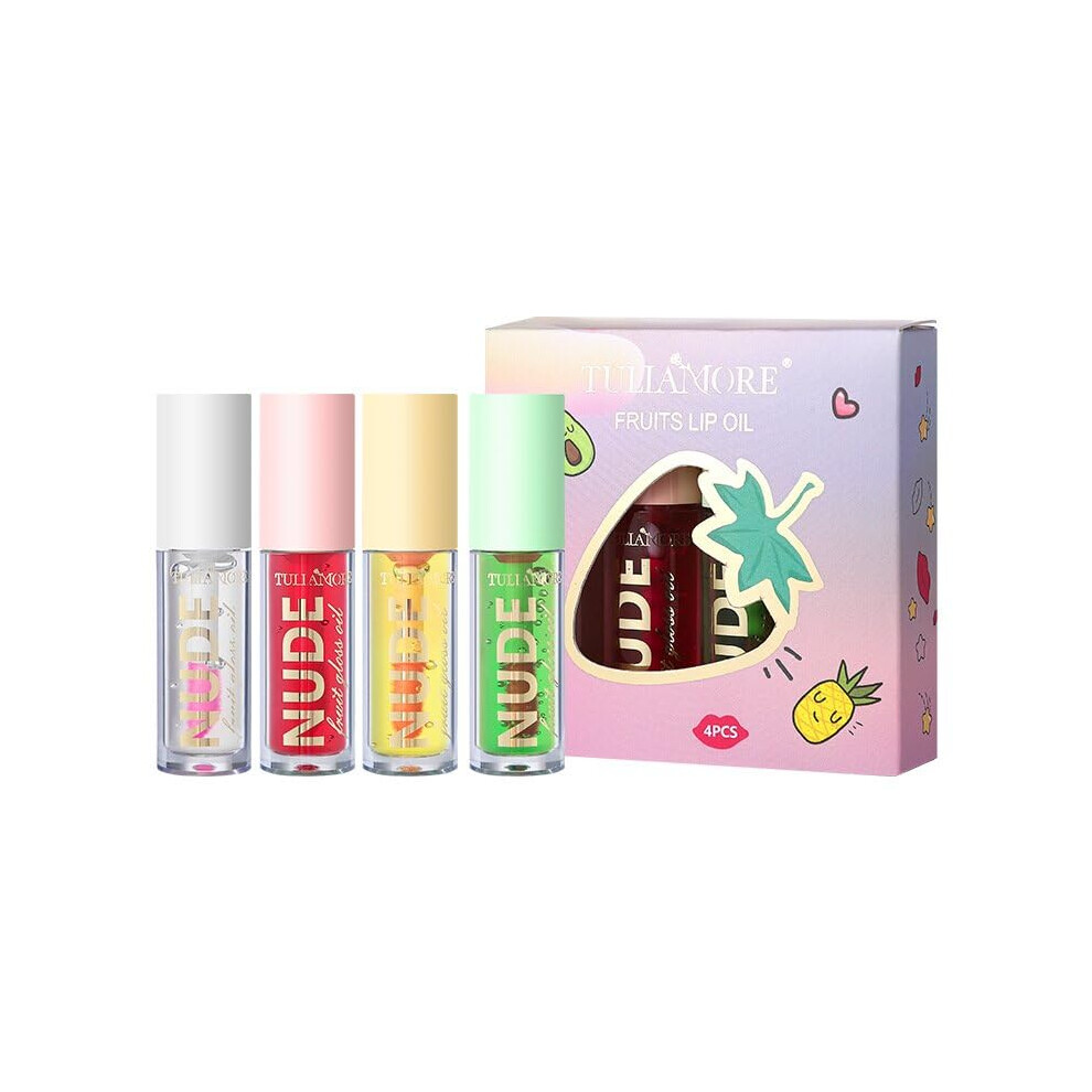 Lip Oil Set with Deep Hydration, Four Shades Tinted Lip Gloss, GiftReady for Women