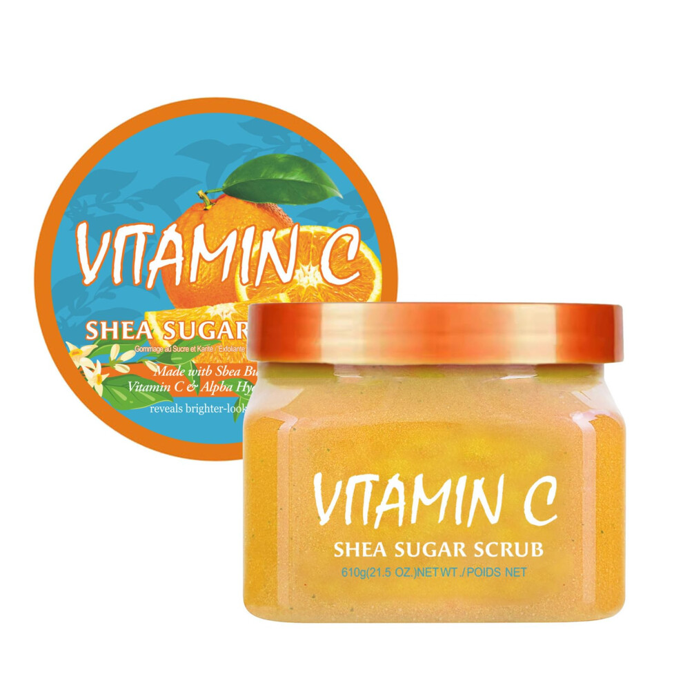 Vitamin C Shea Butter Sugar Scrub 21oz Ultra Hydrating Exfoliating Body and Face for Brightening