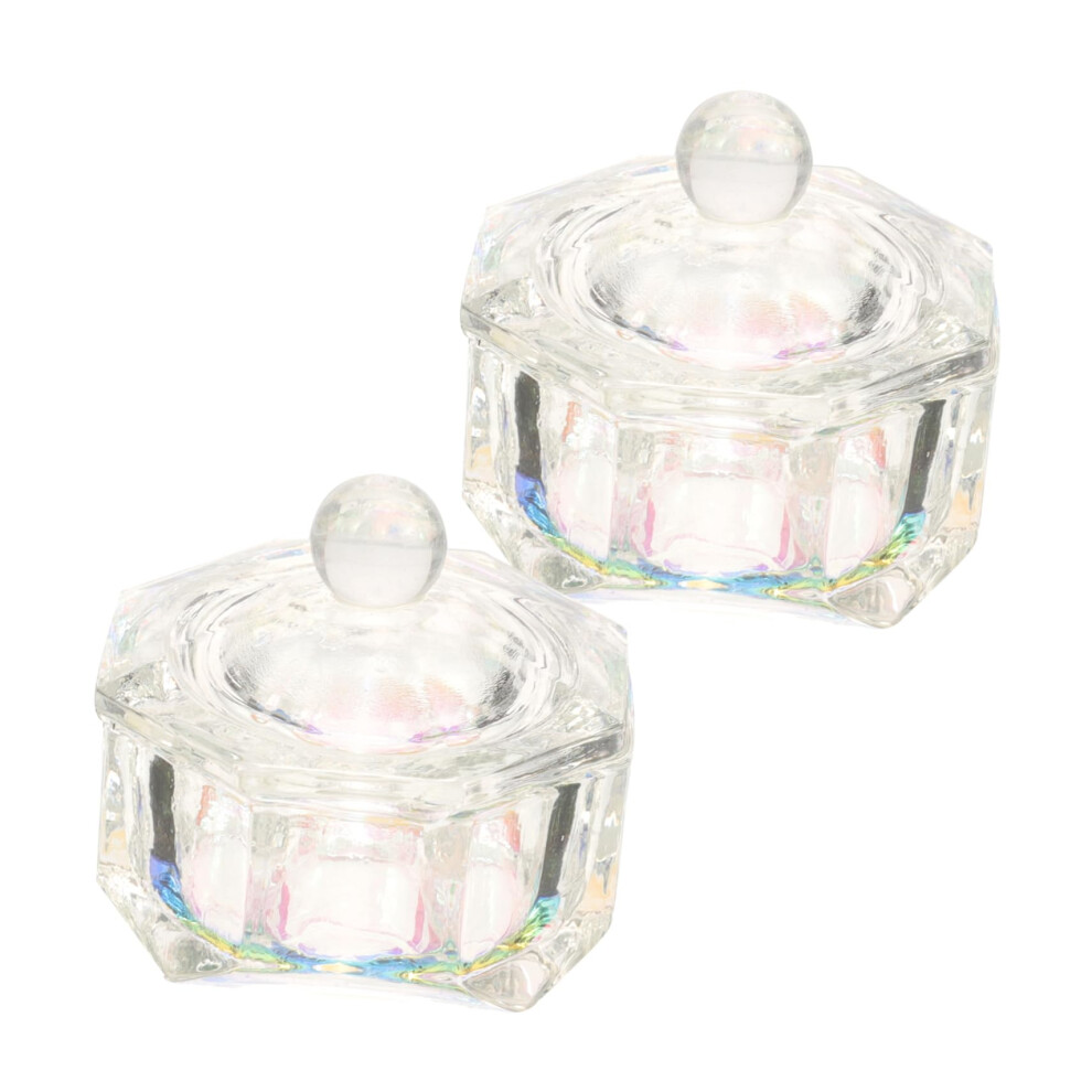 2pcs Crystal Glass Nail Dappen Dish with DustProof Lid for Acrylic Powder and Liquid Mixing