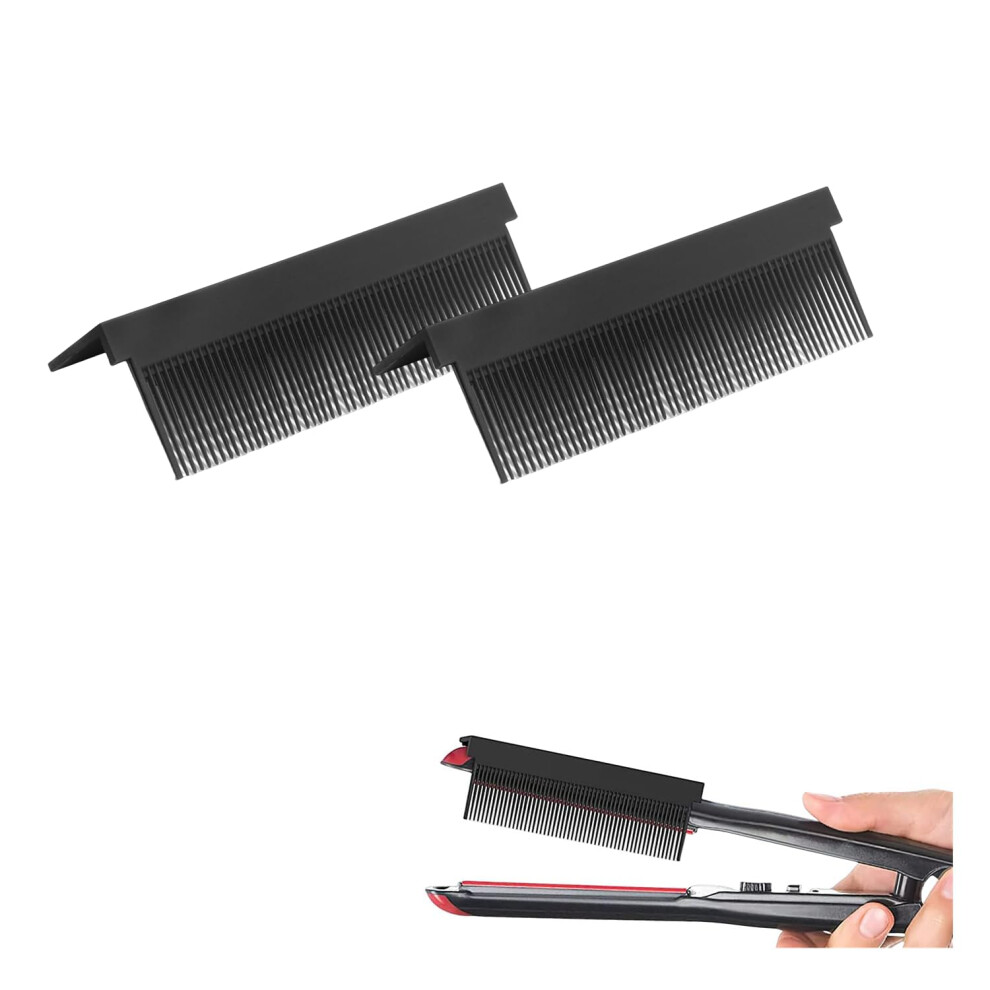 Black Flat Iron Comb Attachment 2 Sets Heat Resistant Removable Hair Straightener Comb For Hair