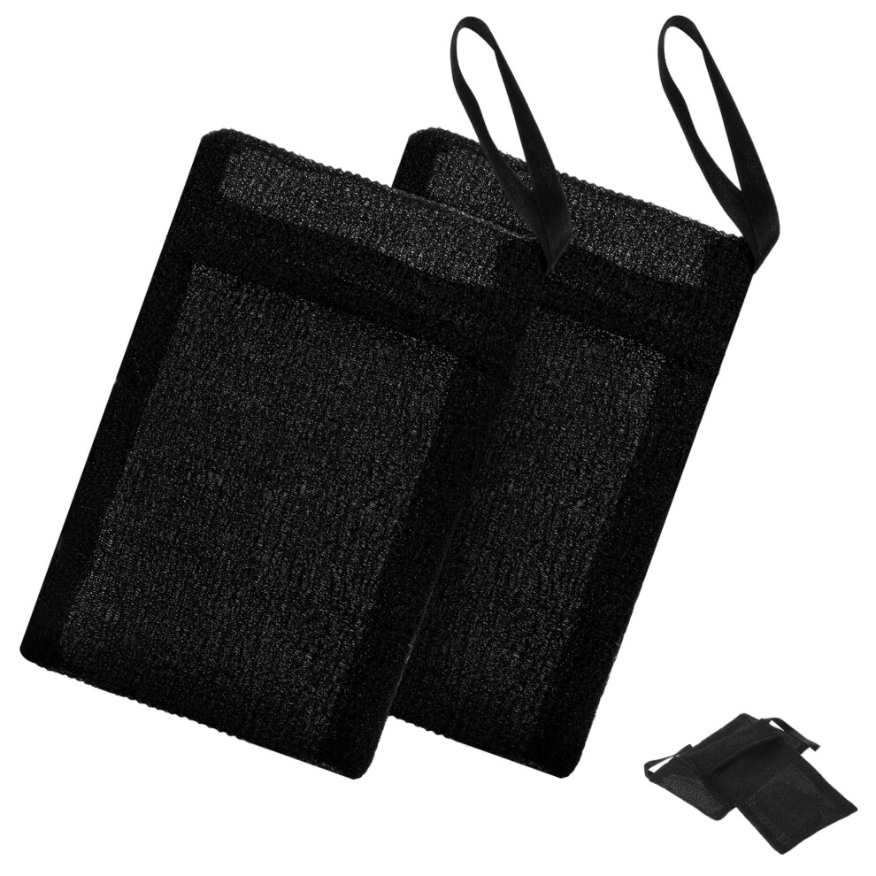 2PCS Black Mesh Exfoliating Soap Bag with Double Layer Nylon Saver Pouch for Shower