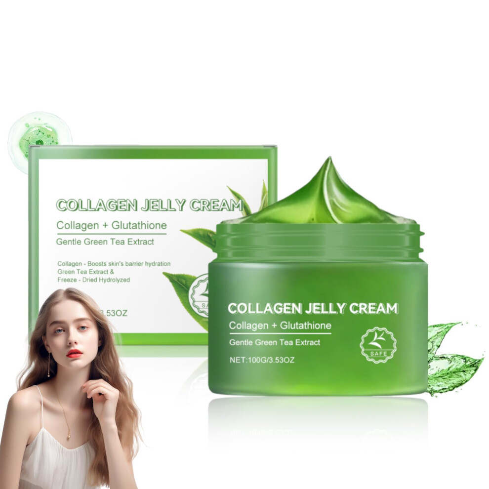 Cream/Green Korean Collagen With Tea And Niacinamide, Antiaging Face Moisturizer For Firming Hydration