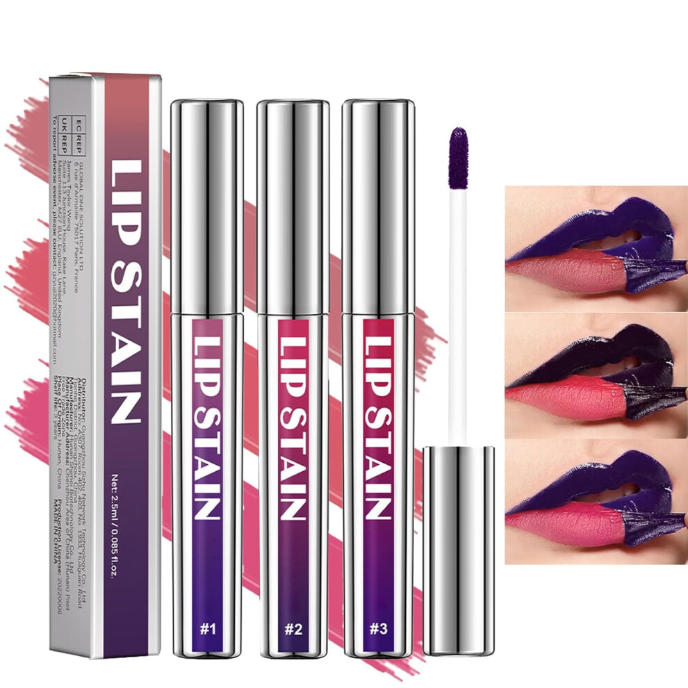 Peel Off Lip Stain Set 3 Colors Waterproof Long Lasting Lip Tint Smudge Proof for Women