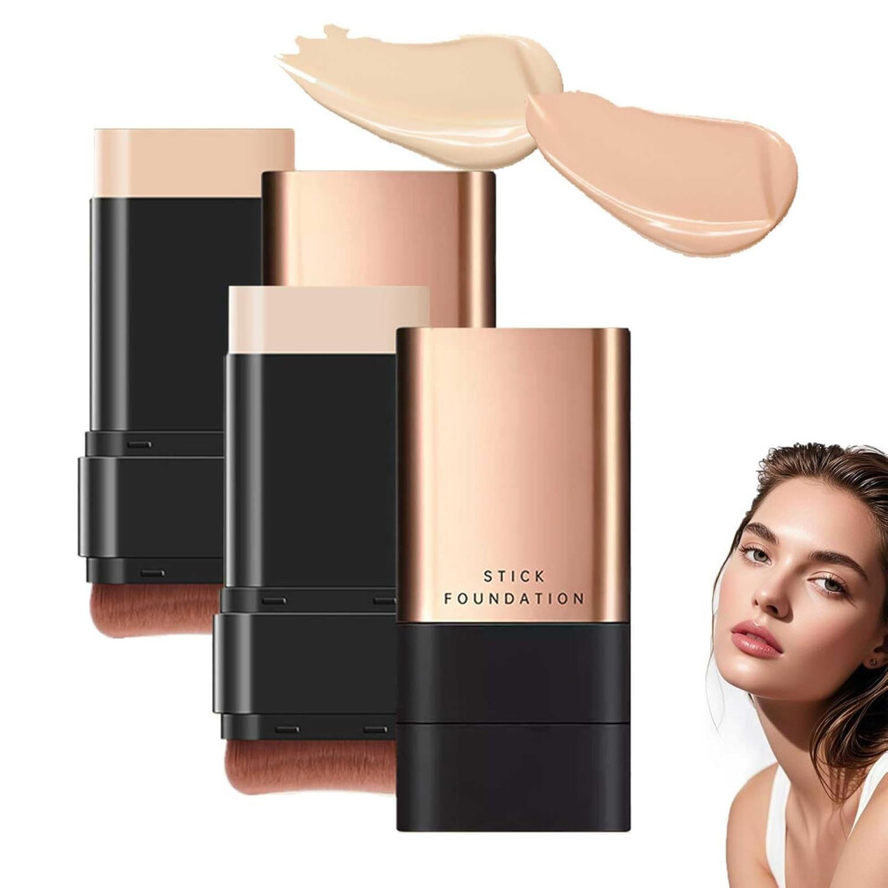 DualEnded Foundation Stick with Brush, Waterproof Hydrating 2 in 1 Makeup for Flawless Coverage
