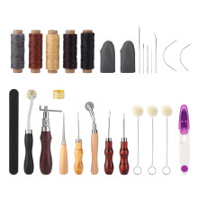 Leather Craft Kit Complete DIY Leather Sewing Tools with Adjustable Groover Waxed Thread and Wooden Burnisher for Handcrafted Projects