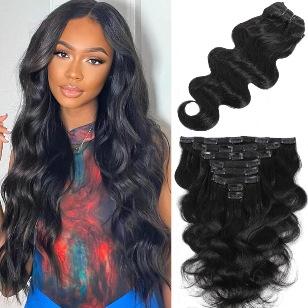 Unisex Black 26 Inch Body Wave Clip In Human Hair Extensions Brazilian Remy Double Weft For Women