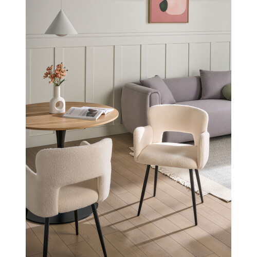 Beliani Set of 2 Dining Chairs SANILAC Boucle White 1