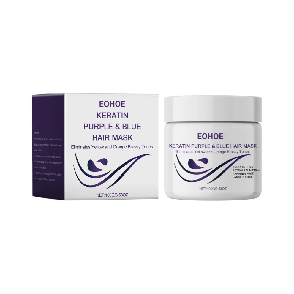 Purple/Silver/Gray Keratin Hair Mask For Blonde Hair, Neutralizes Brassiness And Deep Conditions