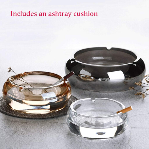 Crystal Ashtray with Windproof Lid, Round  Temp Resistant Decorative Tabletop Ashtray Blue 2