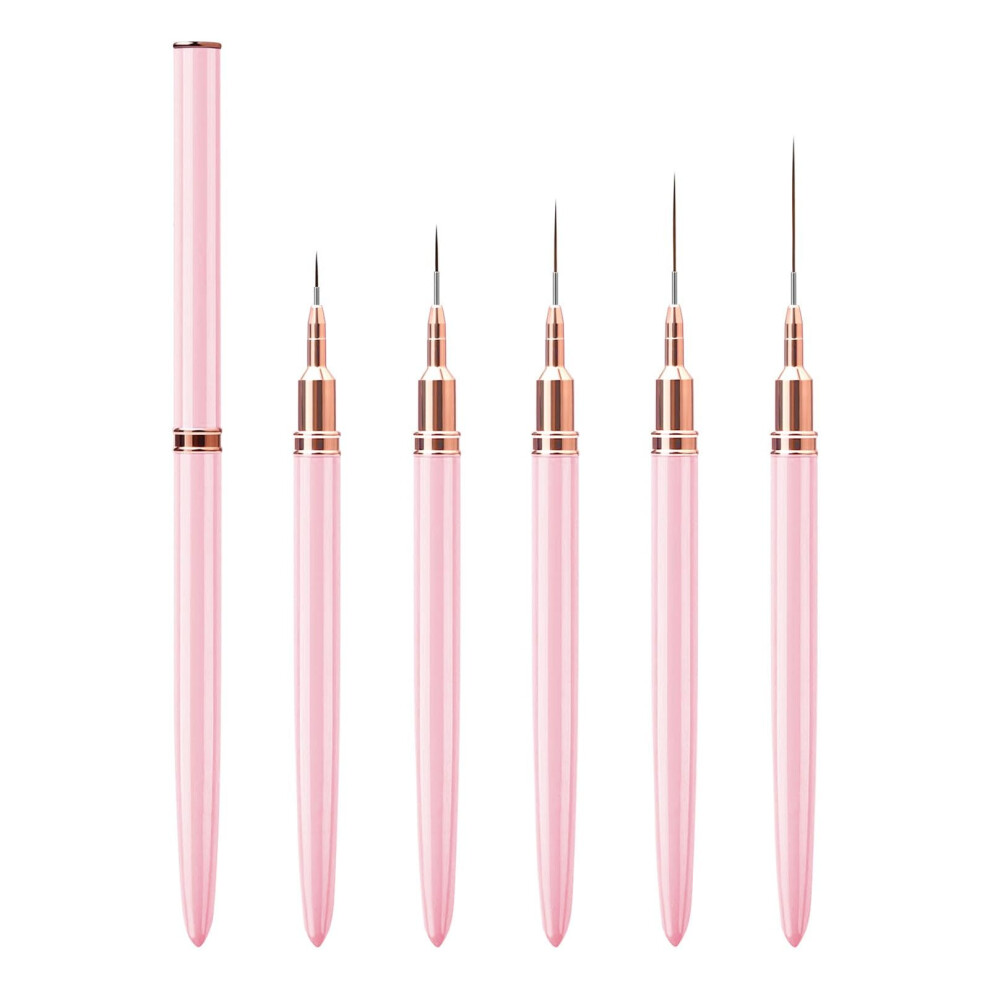 Pink Nail Art Liner Brush Set 5Pcs Handle For Gel Polish Detailing Fine Lines Multiple Tip Lengths
