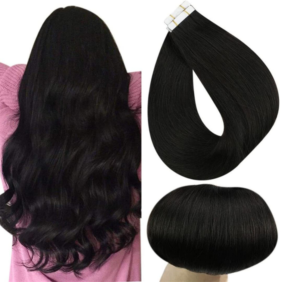 Unisex Black Tape In Remy Human Hair Extensions 22 Inch Ombre 1B Off To Blonde Invisible Seamless 10Pcs