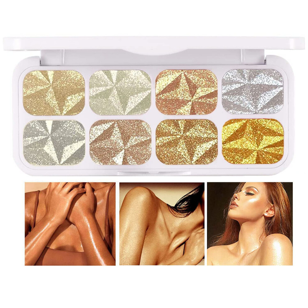 Highlighter Makeup Palette with Multicolor Glitter Contour, Shimmer Face and Body Glow Powder
