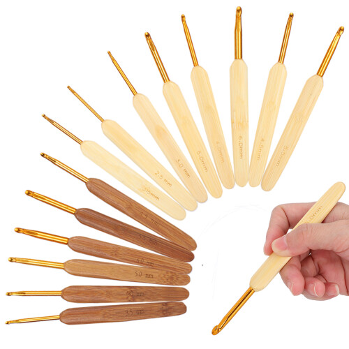 Σετ γάντζων πλεξίματος από μπαμπού, αντιδιαβρωτικά, εργονομική λαβή, μαλακές 1