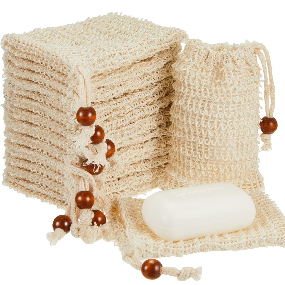 60 Pack Soap Saver Bag with Drawstring Cotton Linen Exfoliating Pouch for Bath and Shower