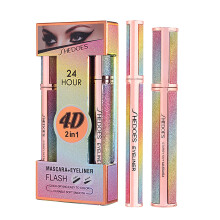 Mascara and Eyeliner Set 4D Silk Fiber 2 in 1 Longwear Waterproof Smudge Resistant Compact Size