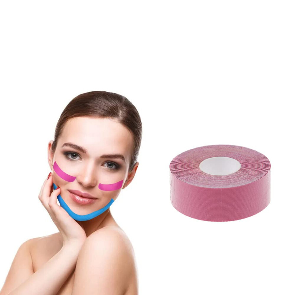 Pink Face Lift Tape For Wrinkles, Breathable Facial Kinesiology Tape For Instant Lift, 2.5Cm X 5M Roll