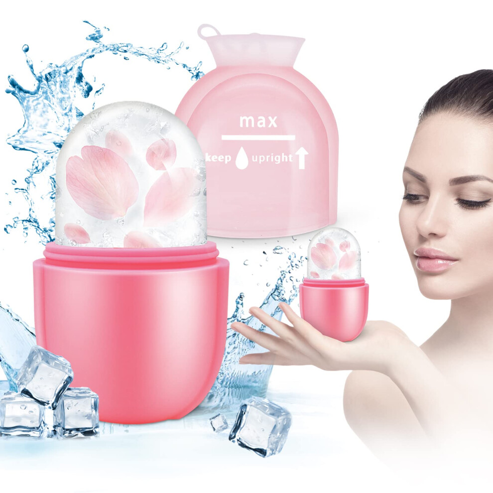 Pink Face Ice Roller For Puffiness Relief With Reusable Silicone Facial Ice Mold, Transparent