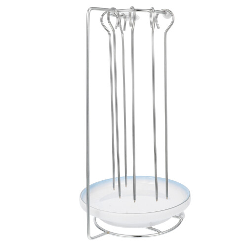 2Sets Stainless Steel and Ceramic Kitchen Skewer Stand Silver Bbq Rack 1