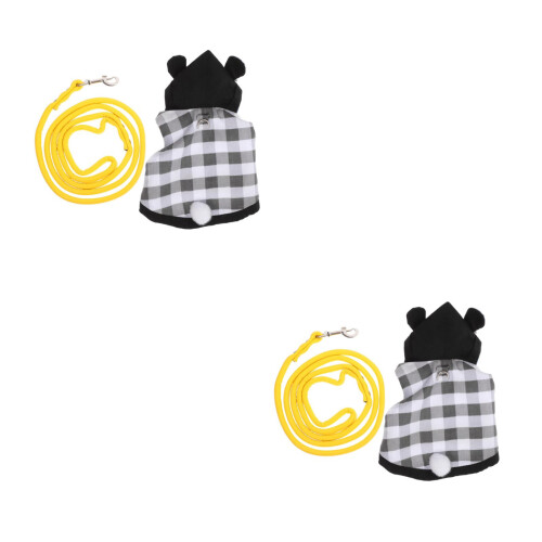 2Sets Black Small Pet Harness Bunny Clothes Kit for Rabbit Leash Use 1