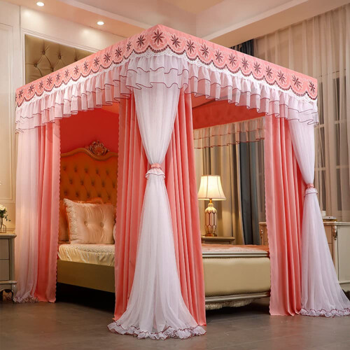 Princess Bed Canopy for Girls with BugBlocking Mesh, Romantic Lace, Detachable Double Layer