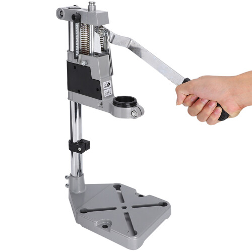 Universal Drill Press Stand for Electric Drill Workstation Adjustable Height Aluminum Alloy Base Solid Column Bar Ergonomic Rubber Handle Drill Depth 1