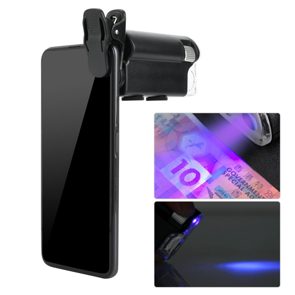 Universal Phone Microscope Magnifier 60-100X Zoom With Led & Uv Illumination Light 3781382882701