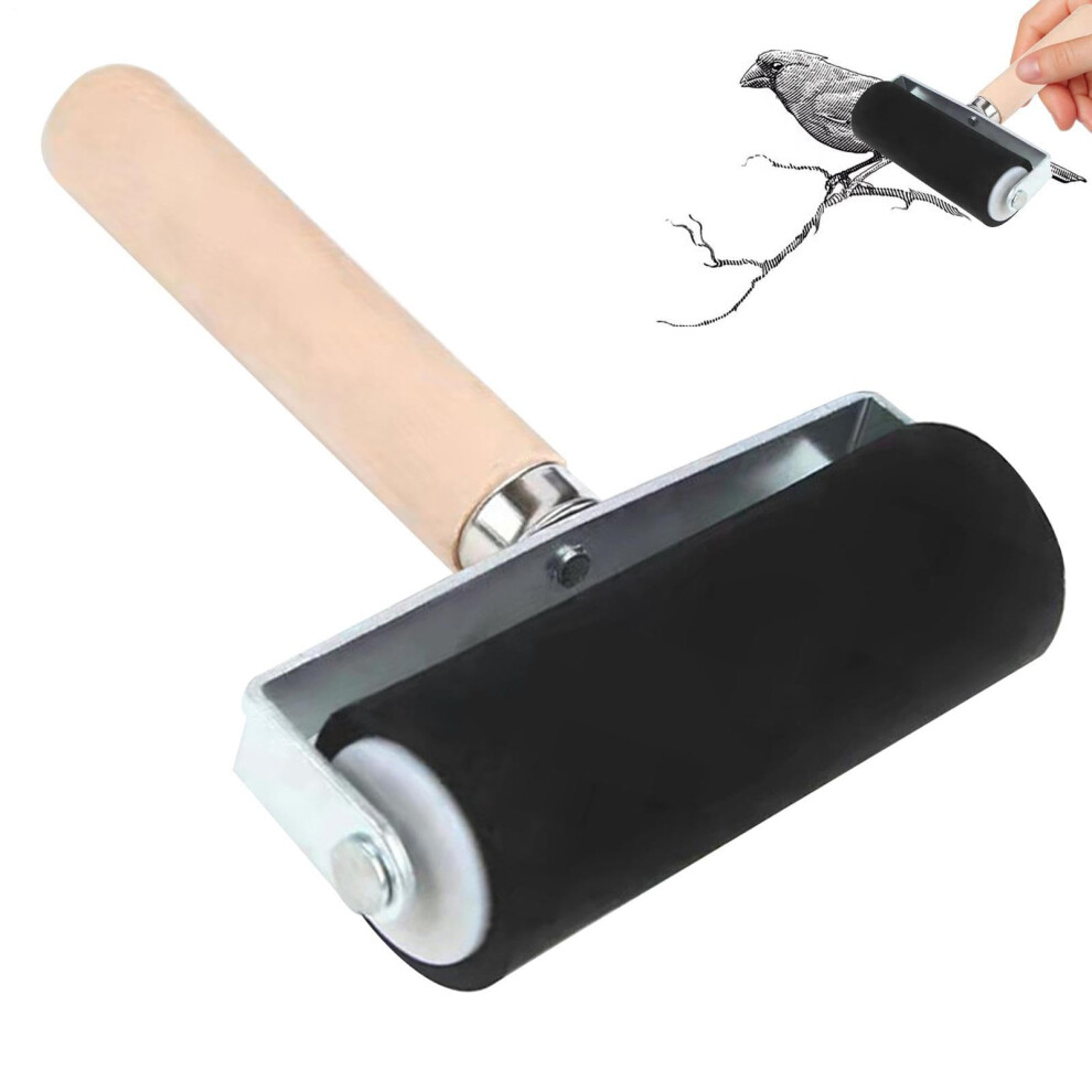 Wallpaper Roller With Wooden Handle, Durable Rubber Craft Roller For Printing, Stamping And Art 9365369686939