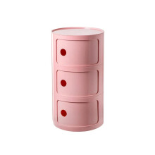 Nordic Round Bedside Table with Drawers and Sliding Door, 2/3/4 Tier Plastic Nightstand 32x58cm Pink