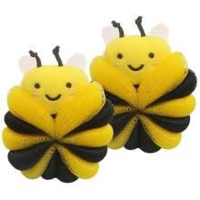 Cartoon Bee Bath Sponge for Kids, Soft Mesh Shower Loofah, Gentle Skin Cleansing, 2 Pack