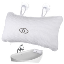 Bath Pillow with SlipResistant Suction Cups, Inflatable Spa Neck Support, Breathable Mesh, White