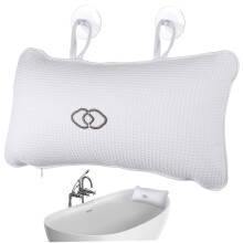 Bath Pillow with Ergonomic Neck Support, Breathable Mesh and Secure Suction Cups for Spa Tub