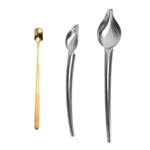Kitchen Gadget Stainless Steel Spoon Set, Ergonomic Handle Design Drizzle Spoon with Tapered Spout for Decorating Plate Multifunctional Dessert Sauce